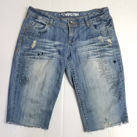Denim Cut Off Artsy Jean Shorts - Picture 1 of 15